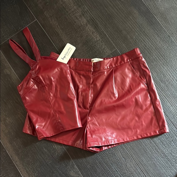 NWT Deep Red Faux Leather Shorts and matching half tank by Impressions - Picture 3 of 4